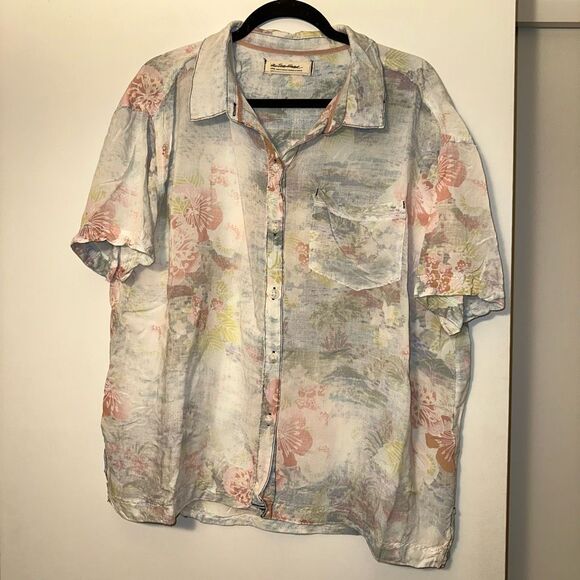Free People Share Good Vibes Button Hawaiian Shirt Ocean Combo Floral Large EUC - Picture 1 of 10